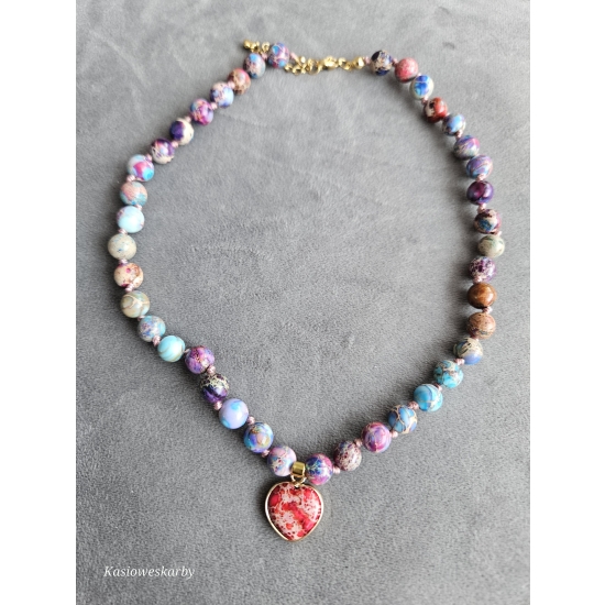 Naszyjnik jaspis z ozdobnym sercem